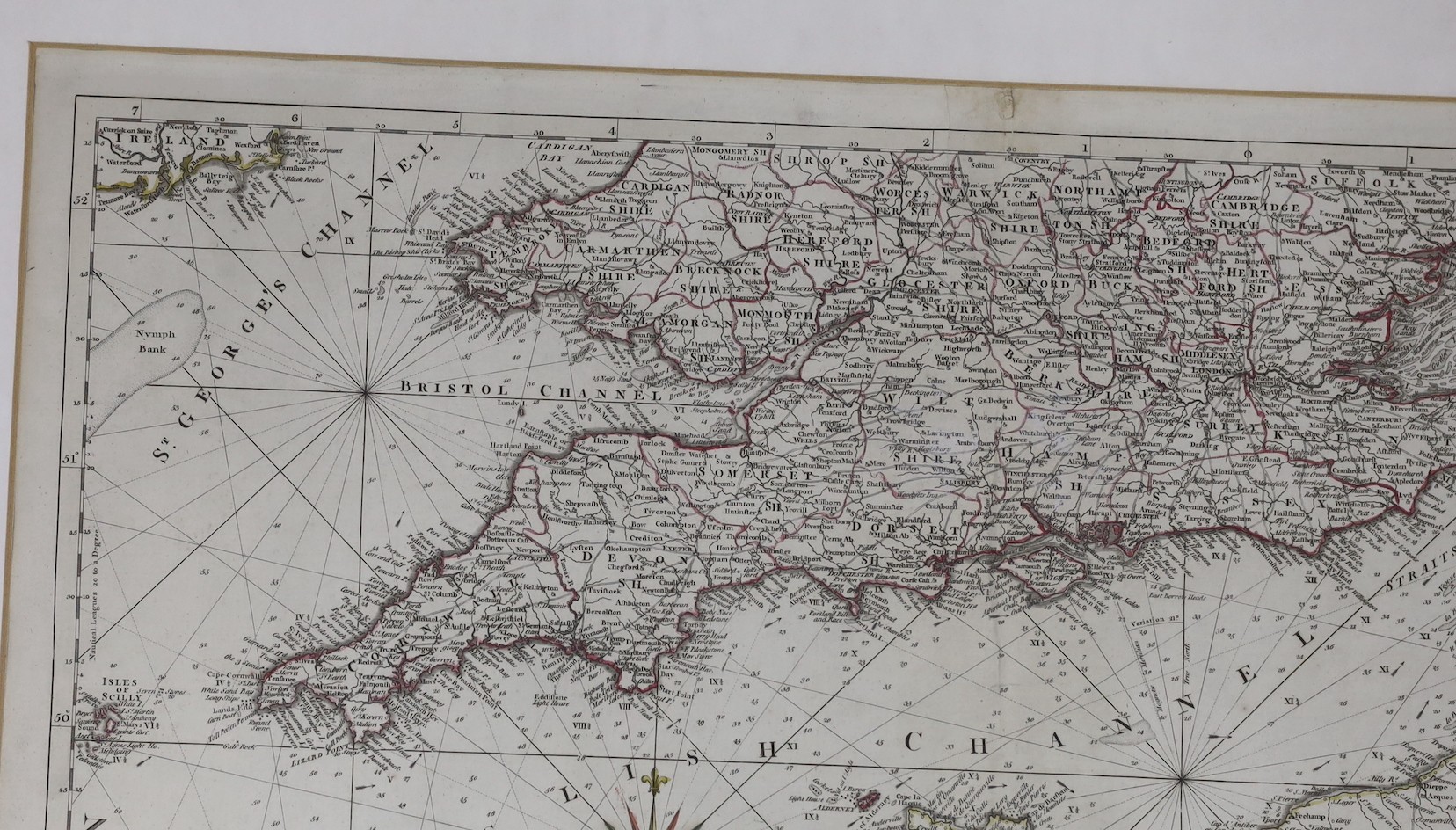 Carington Bowles, hand coloured engraving, Topographical Chart of the English Channel with it’s Environs, 53 x 72cm